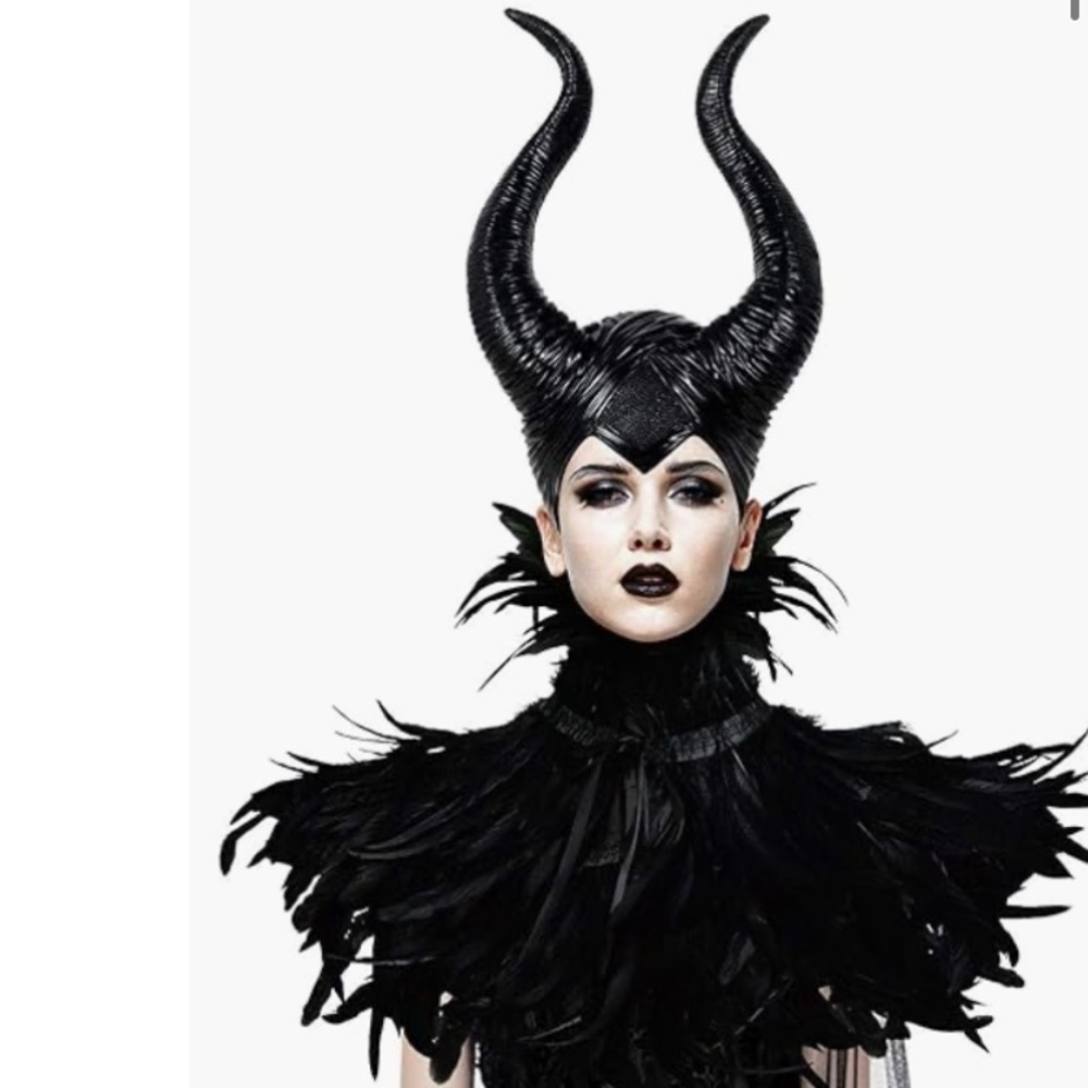 Maleficent Costume Horns And Feather Neck Piece Gem
